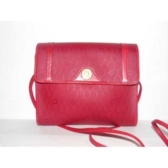Dior Vintage Red Honeycomb Print Crossbody 2-Way Coated Canvas And Red Leather - Picture 5 of 12